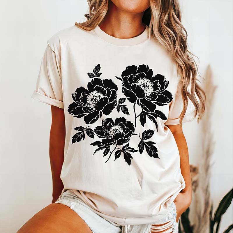 Vintage Linocut Peony T-Shirt