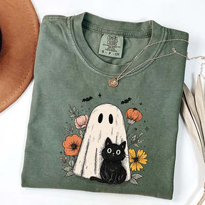 Spooky Season Black Cat And Ghost T-Shirt