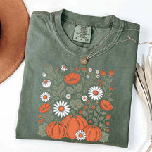 Vintage Pumpkin Floral Retro Autumn Flowers T-Shirt