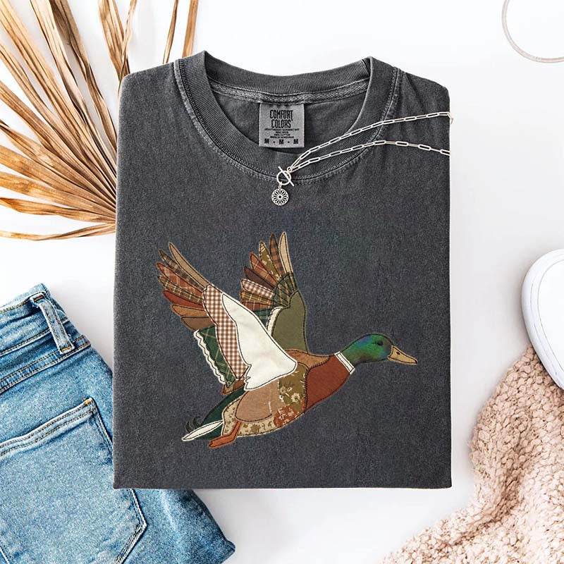Faux Patchwork Mallard Duck Hunting Printed T-Shirt