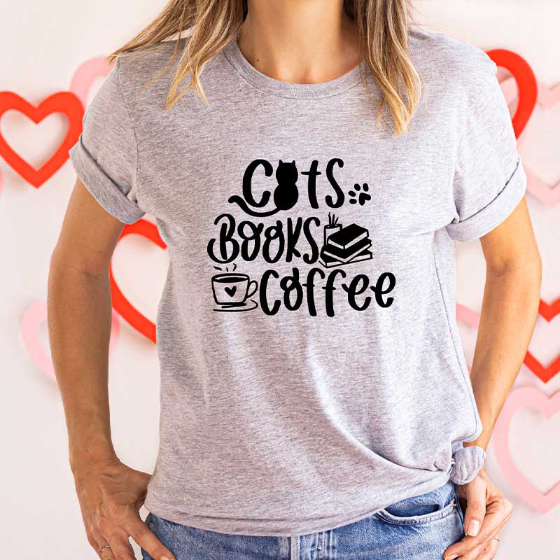 Cats Books Coffee Lover T-Shirt