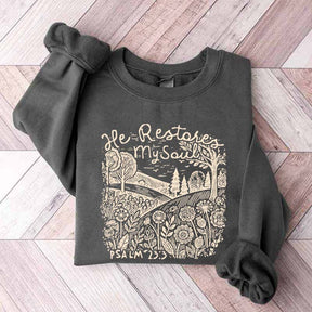 He Restores My Soul Psalm Floral Vintage Sweatshirt