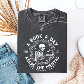 A Book a Day Skeleton Floral T-Shirt
