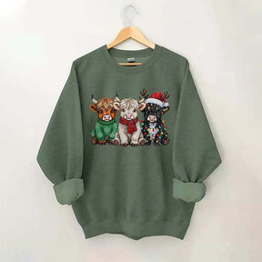 Rustic Highland Cows Christmas Sweatshirt