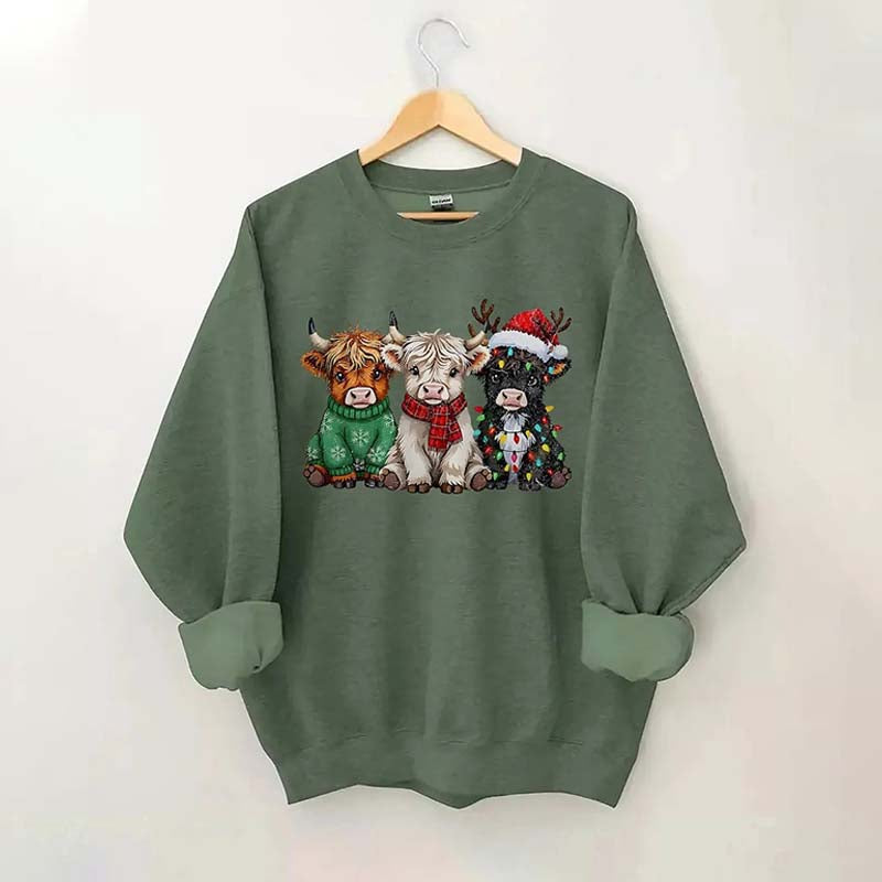 Rustic Highland Cows Christmas Sweatshirt