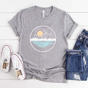 Mountain Lake Graphic Simple T-Shirt