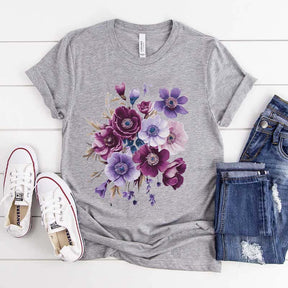 Vintage Pressed Botanical Purple Flowers T-Shirt