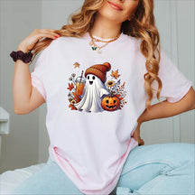 Halloween Ghost Coffee Pumpkin Flower T-Shirt
