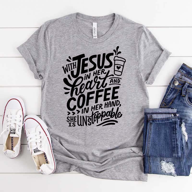 With Jesus In Her Heart And Coffee In Her Hand T-Shirt
