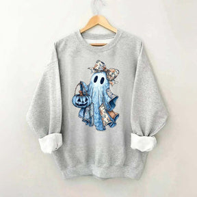 Retro Halloween Blue Denim Ghost Sweatshirt