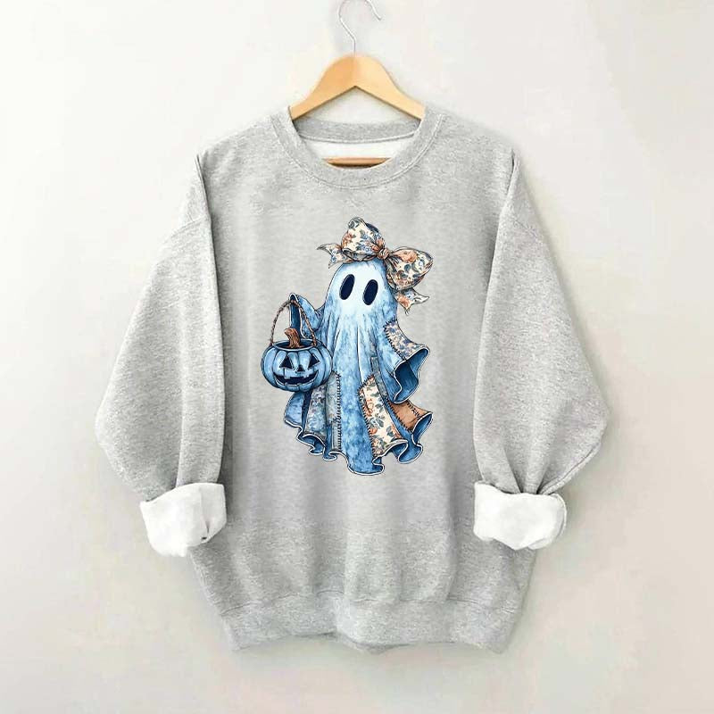 Retro Halloween Blue Denim Ghost Sweatshirt