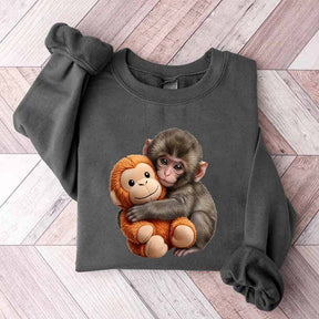 Cute Baby Monkey With Plush Toy Sweatshirt