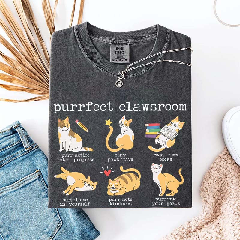 Funny Teacher Cat Book T-Shirt