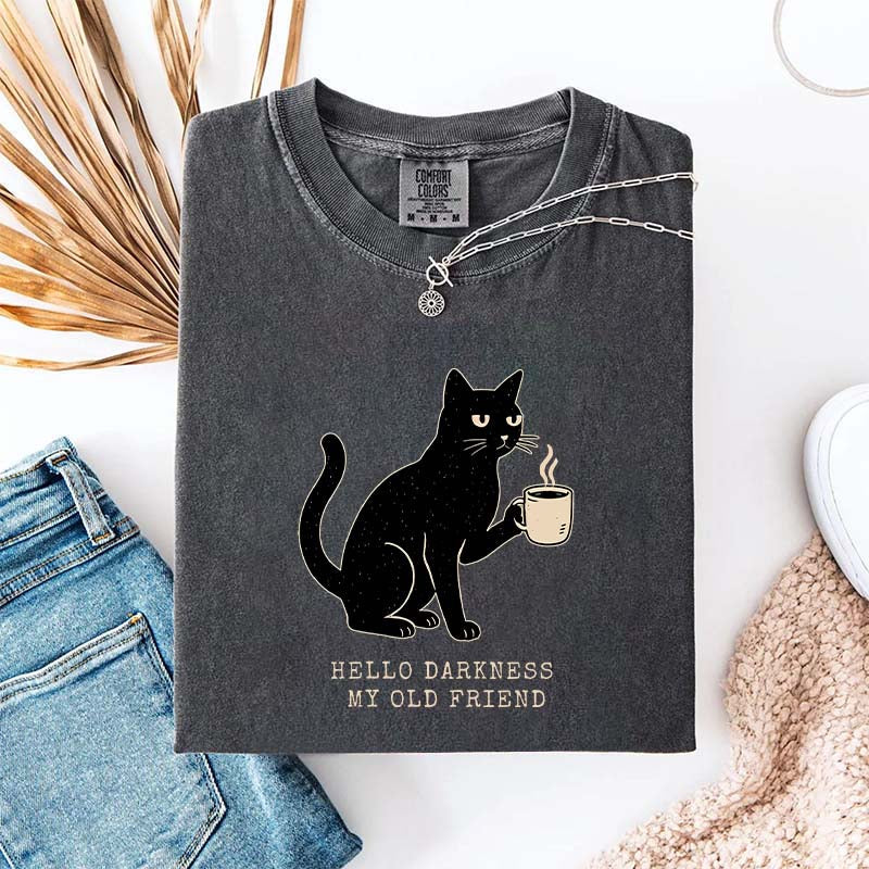 Black Cat Coffee Hello Darkness My Old Friend T-Shirt