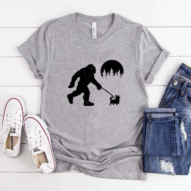 Bigfoot Walking Corgi Dog T-Shirt