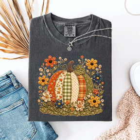 Faux Patchwork Floral Pumpkin T-Shirt