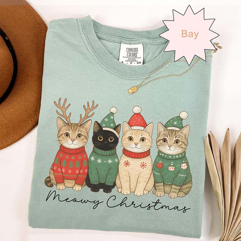 Christmas Cat Meowy Christmas Santa Hat T-Shirt
