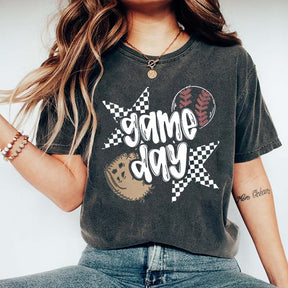 Checkered Star Sports Baseball Game Day T-Shirt