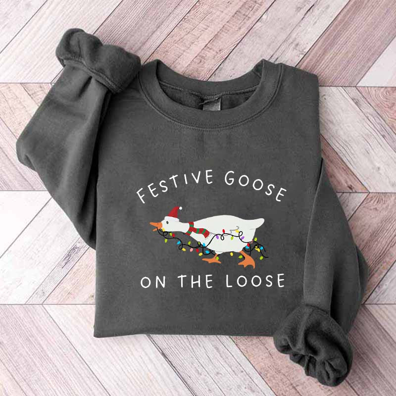 Festive Goose on the Loose Christmas Xmas Duck Sweatshirt