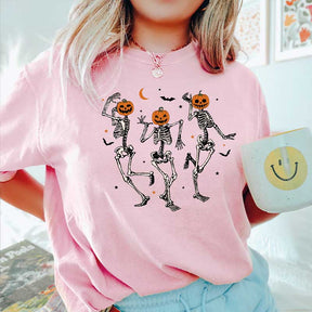 Dancing Skeleton Pumpkin Retro Halloween T-Shirt