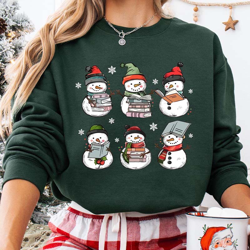 Bookish Christmas Snowman Reading Books Sweatshirt