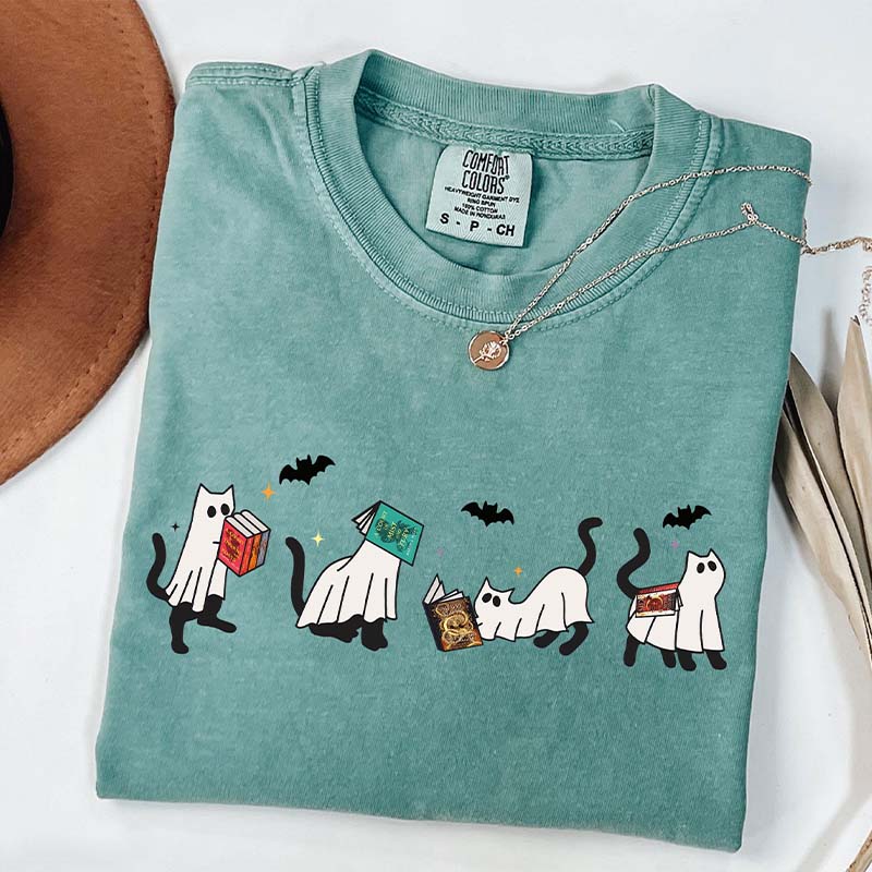 Ghost Cat Reading Lover T-Shirt