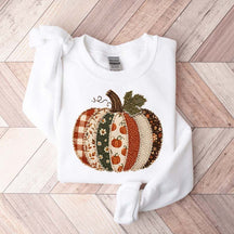 Faux Patchwork Fall Pumpkin Printed Sweatshirt