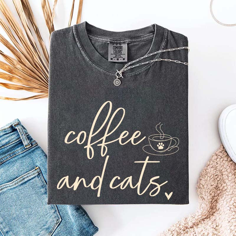 Minimalist Coffee and Cats T-Shirt