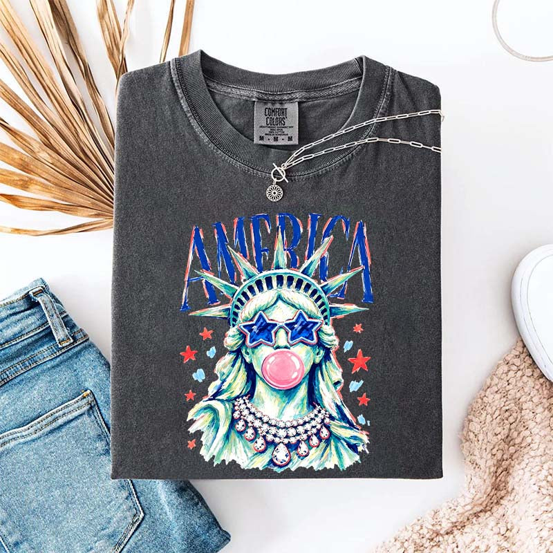 America Statue of Liberty Blowing Bubble Gum T-Shirt