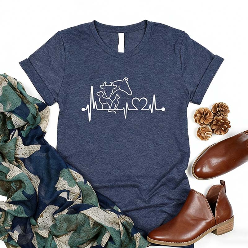 Heartbeat Animal  Horse Cow Dog Cat T-Shirt