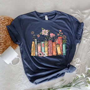 Flower Books Lover Teacher Gift T-Shirt