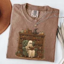Retro Ghost Reading Books T-Shirt