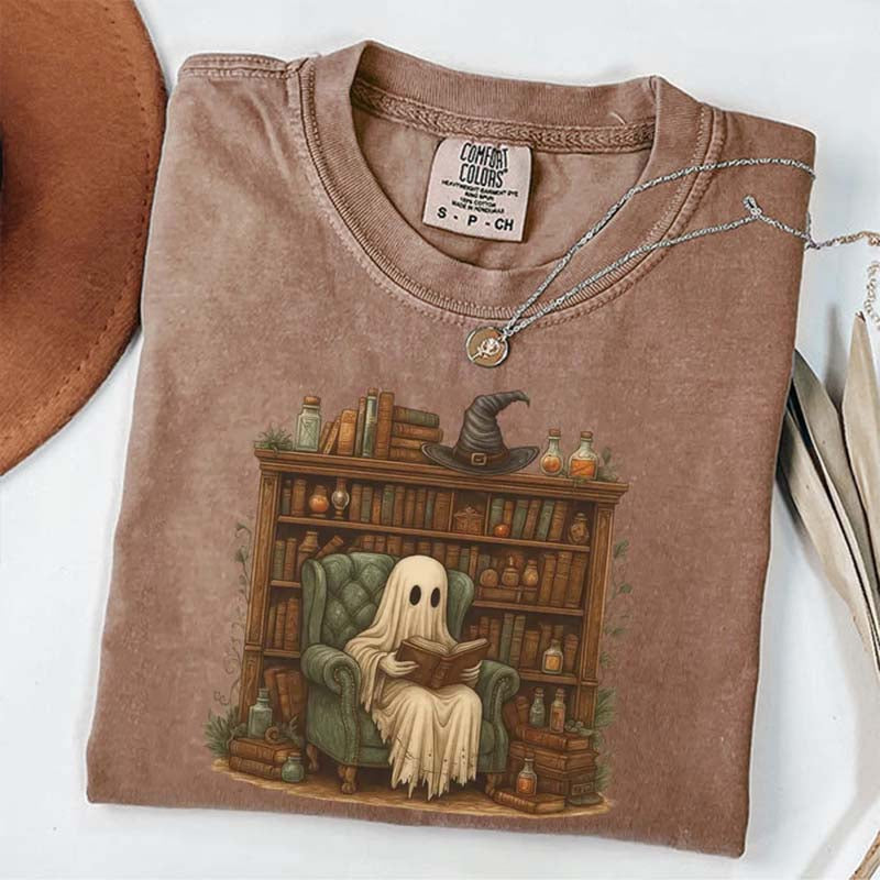 Retro Ghost Reading Books T-Shirt