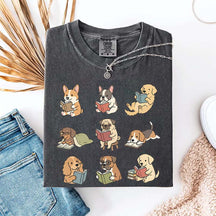 Cute Dogs with Books Animal Graphic T-Shirt