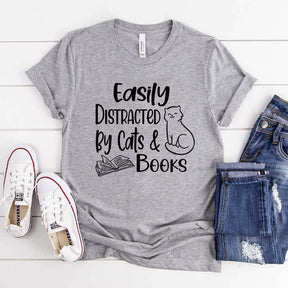 Easily Distracted Cats and Books T-Shirt