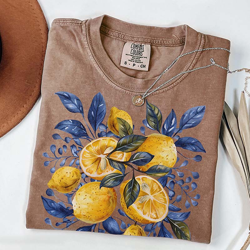 Blue Toile Citrus Botanical Lemon T-Shirt