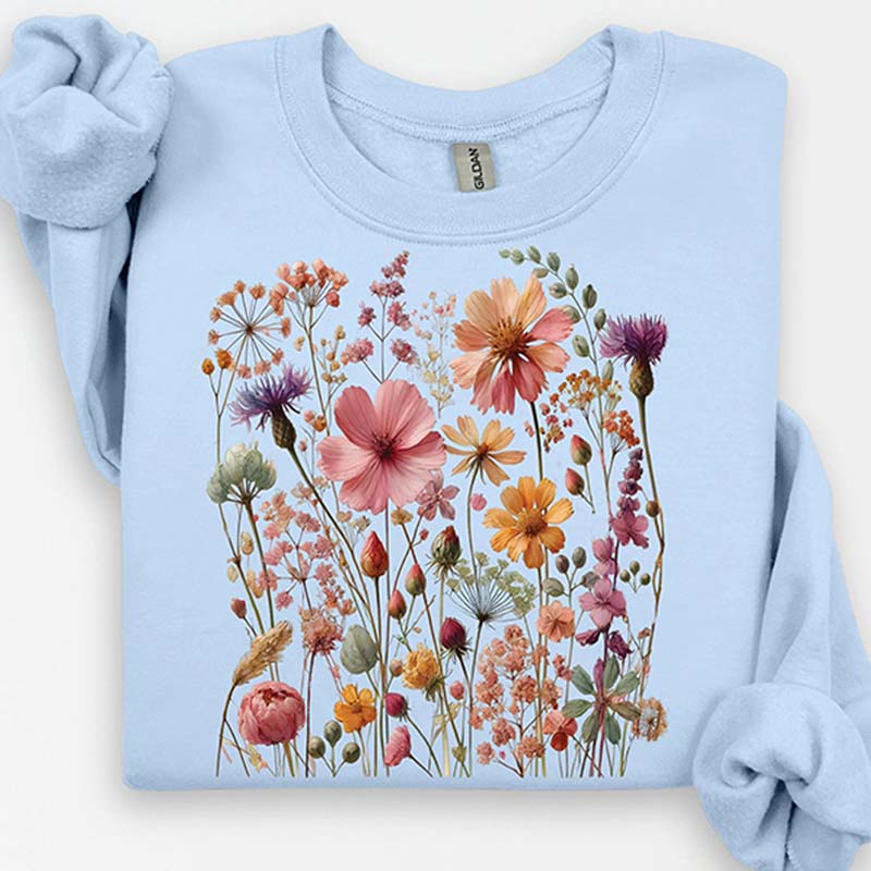 Vintage Pressed Flowers Pink Wildflowers Sweatshirt