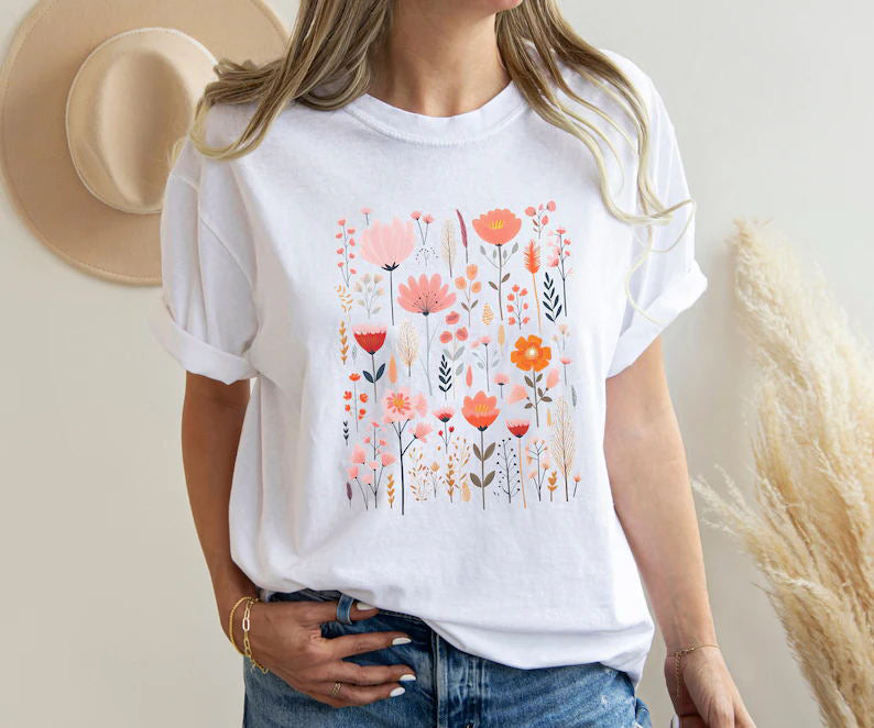 Pink Pastel Watercolor Wildflowers Floral Shirt