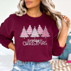 Pink Merry Christmas Trees Bright Sweatshirt