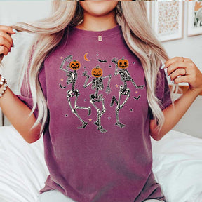 Dancing Skeleton Pumpkin Retro Halloween T-Shirt