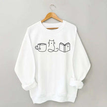 Cute Minimalist Cat Tea Books Sweatshirt