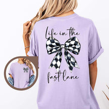 Race Day Checkered Flag Bow T-Shirt