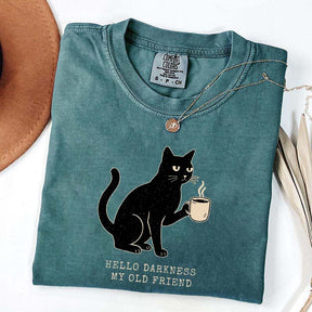 Black Cat Coffee Hello Darkness My Old Friend T-Shirt