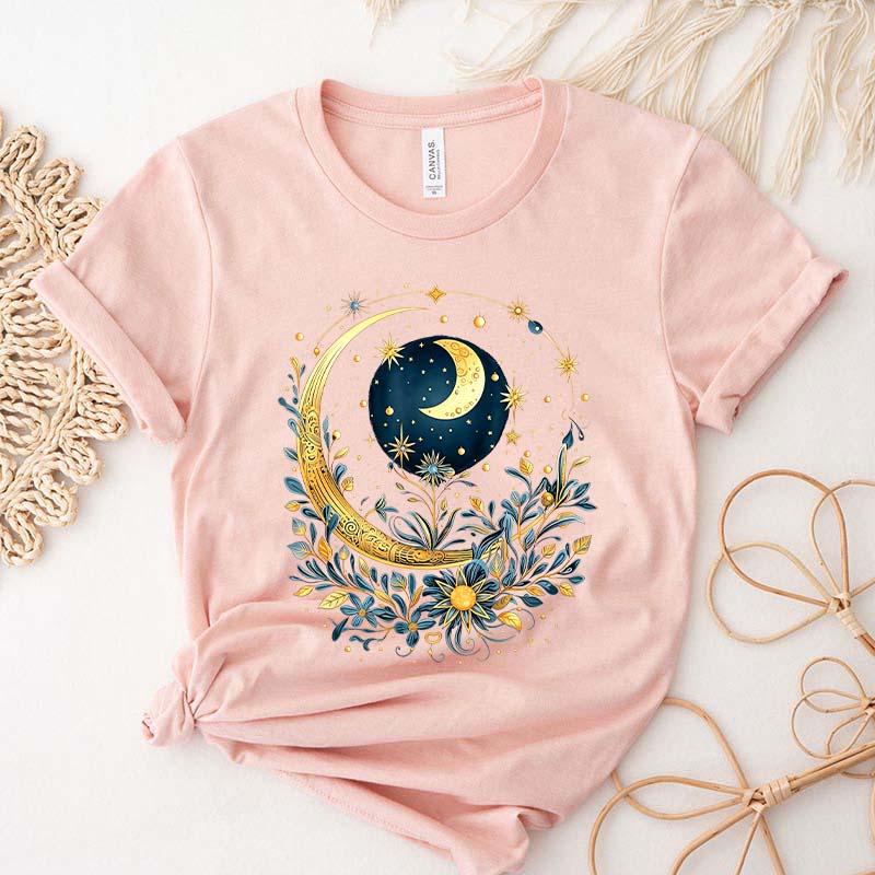Celestial Boho Moon Floral T-Shirt