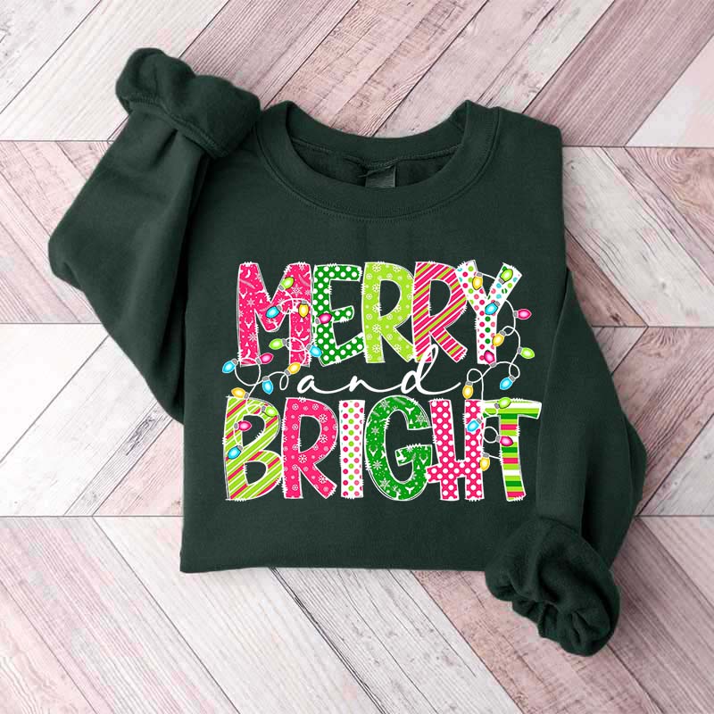 Merry and Bright Cute Family Christmas Sweatshirt