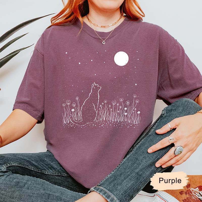 Celestial Cat Comfort Colors Fowers T-Shirt