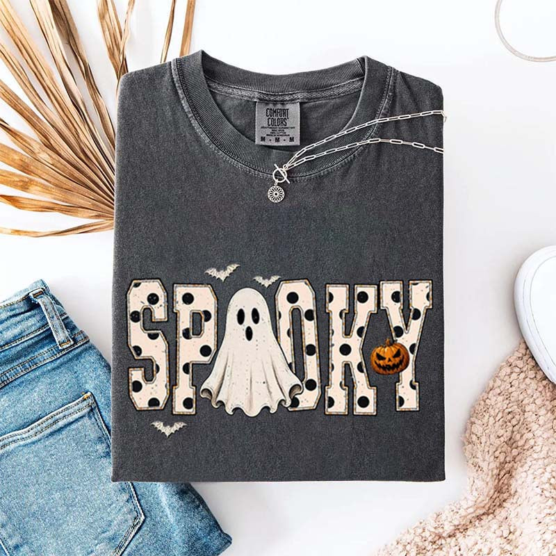Retro Spooky Halloween Ghost White Dots T-Shirt