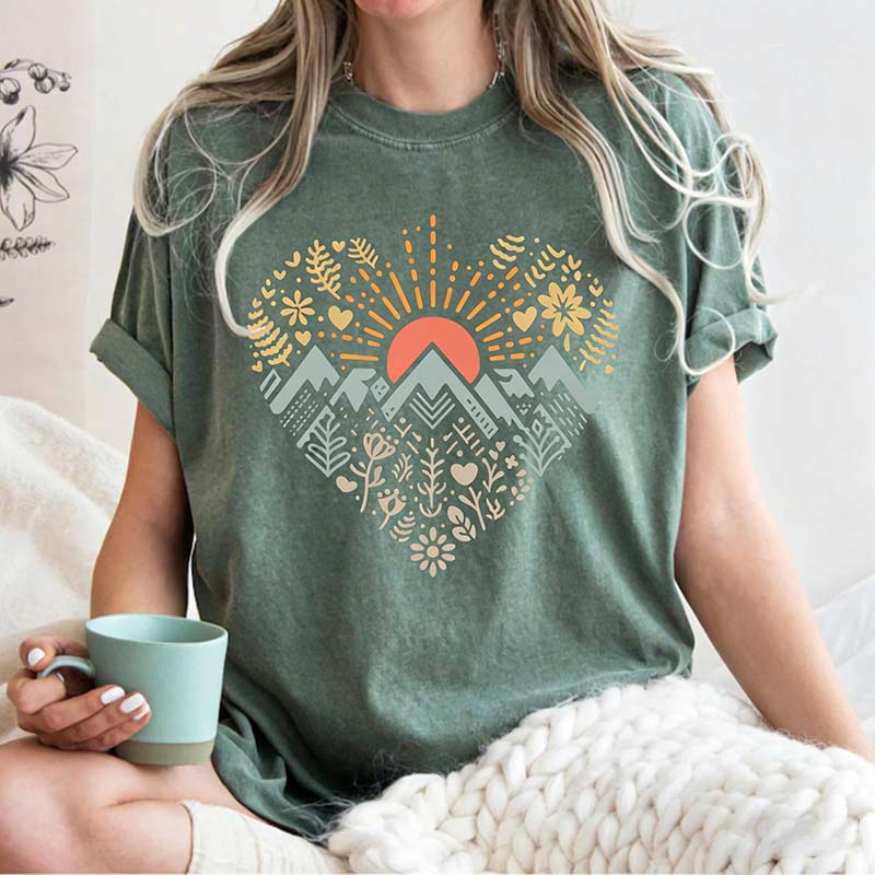 Love Hiking Mountain Heart T-Shirt