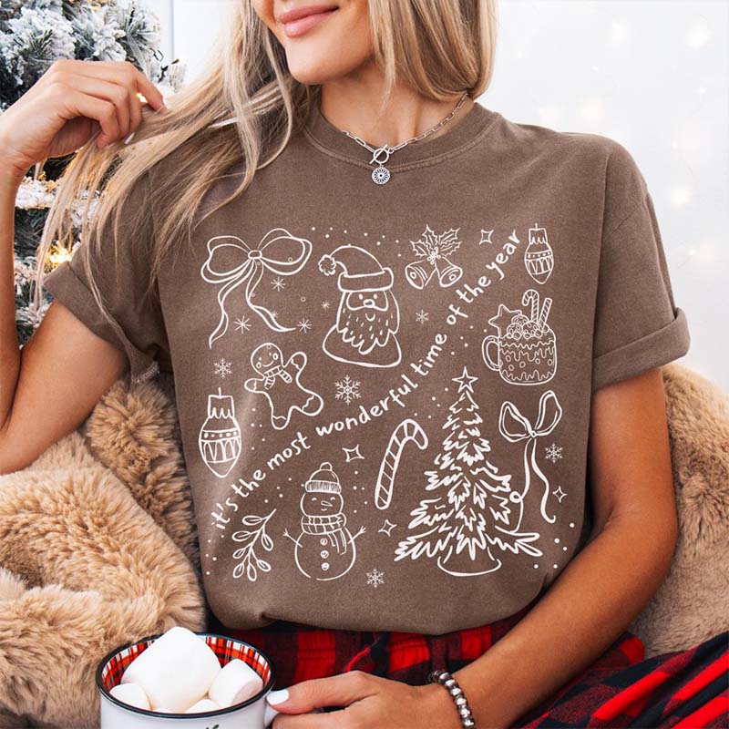Christmas Bow Most Wonderful Time Holiday T-Shirt