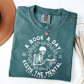 A Book a Day Skeleton Floral T-Shirt
